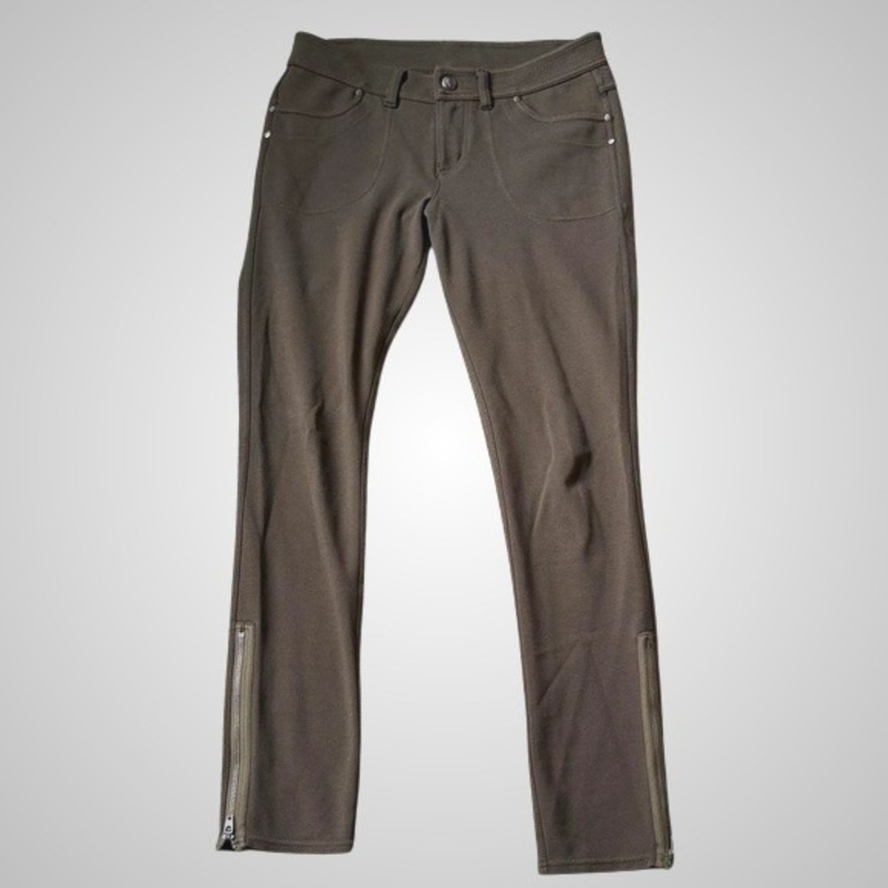 Athleta Slim Trek Pants with Ankle Zipper Detail Size‎ 6 Brown Stretch Ponte